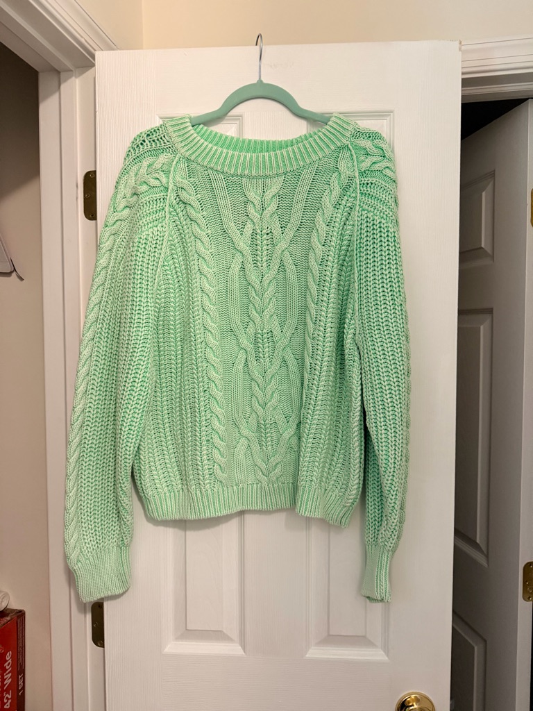 Free People Mint Cable Knit Crewneck Sweater